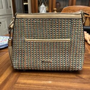 Simply Noelle Handbag Purse‎ Plaid Weave Straw Teal Blue